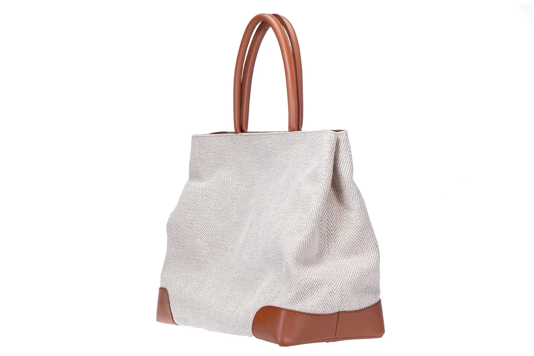 Cream Herringbone Tote