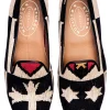Crest Black Needlepoint Slipper (Narrow)