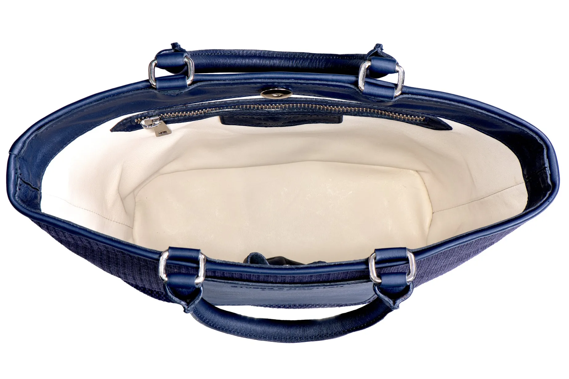 Navy Raffia Midi Tote