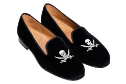 Skull Black Velvet Slipper (Men)