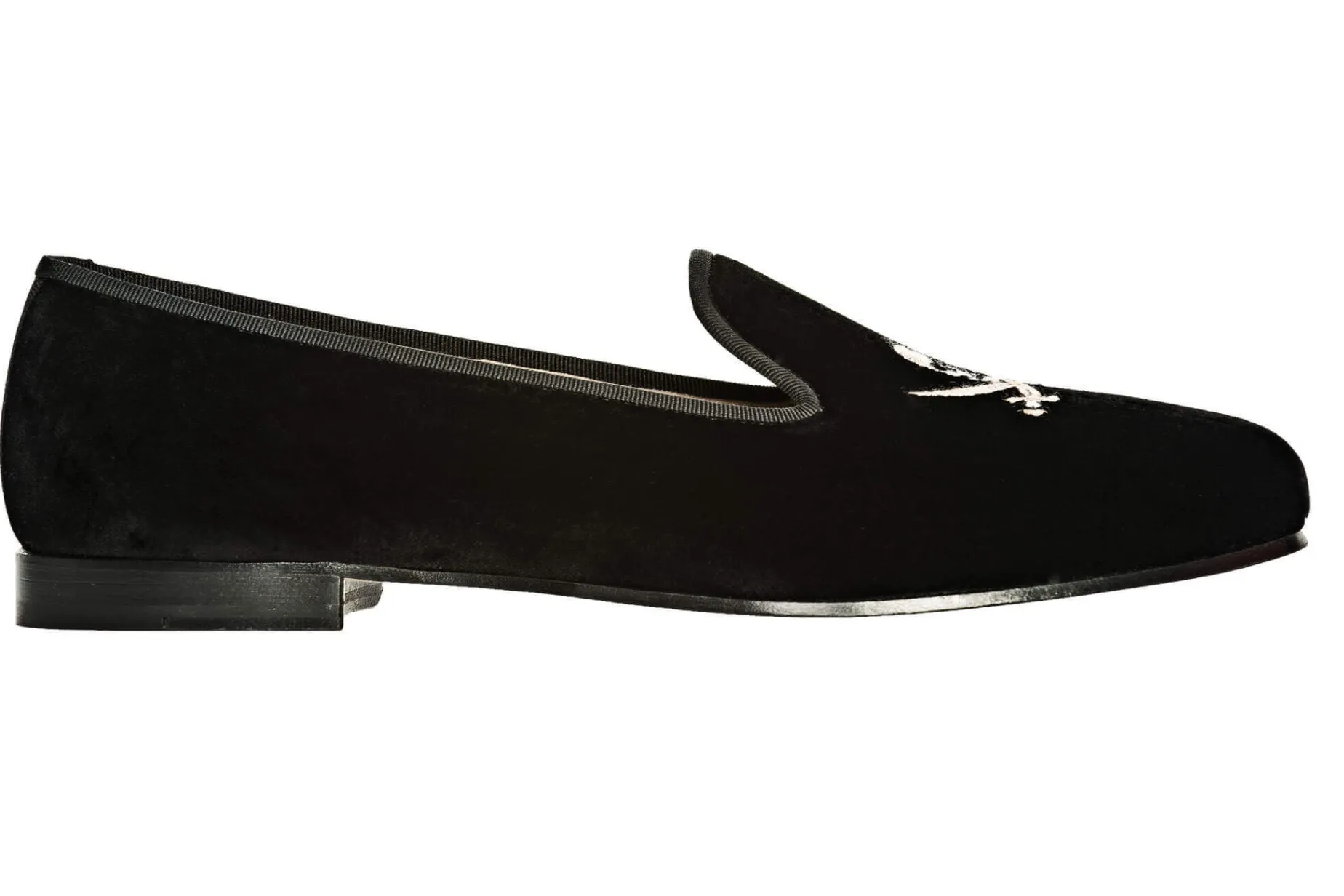 Skull Black Velvet Slipper (Men)