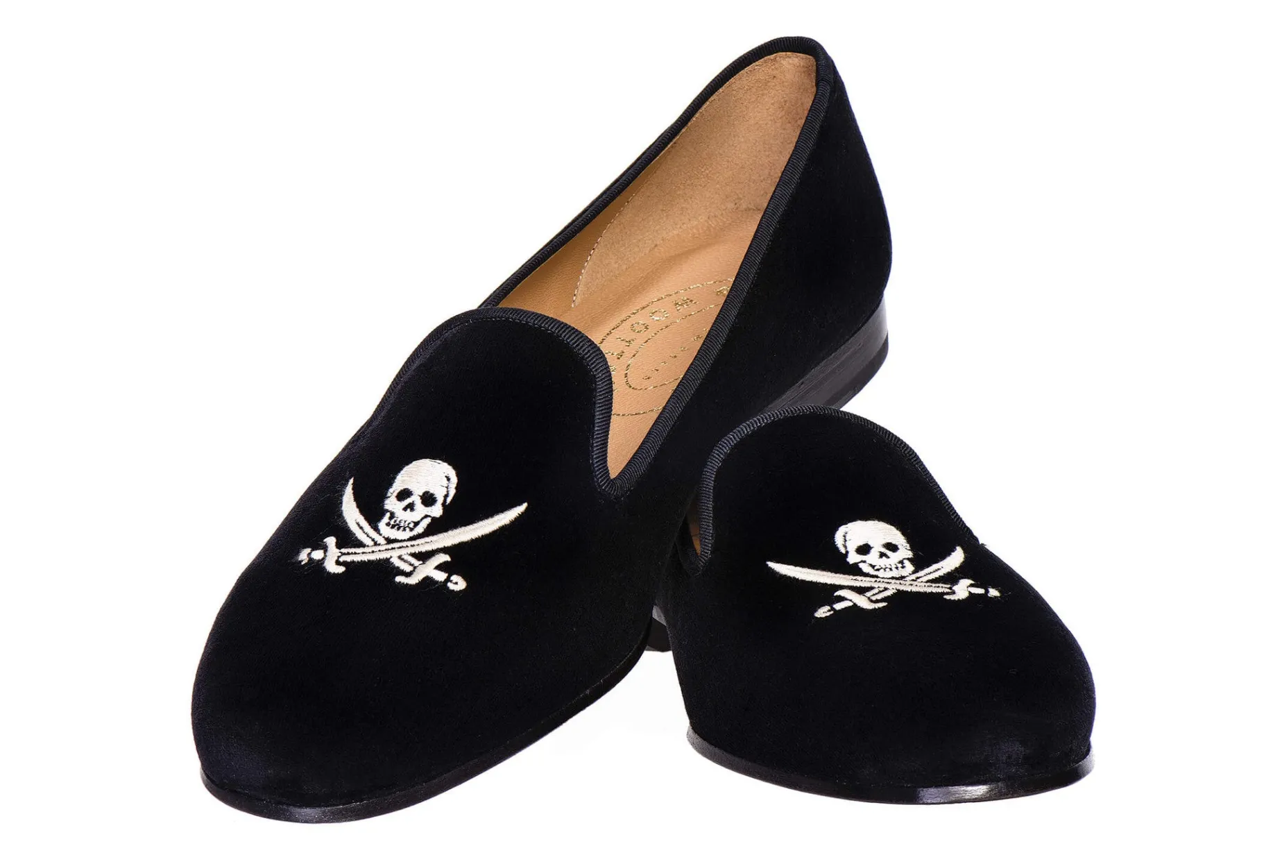 Skull Black Velvet Slipper (Men)