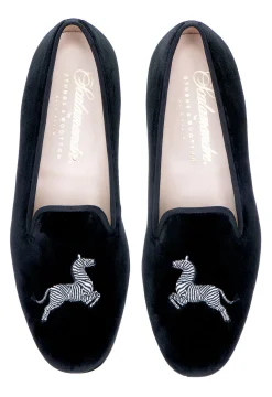 Zebra Black Velvet Slipper (Men)