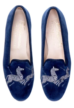 Zebras Navy Velvet Slipper (Men)